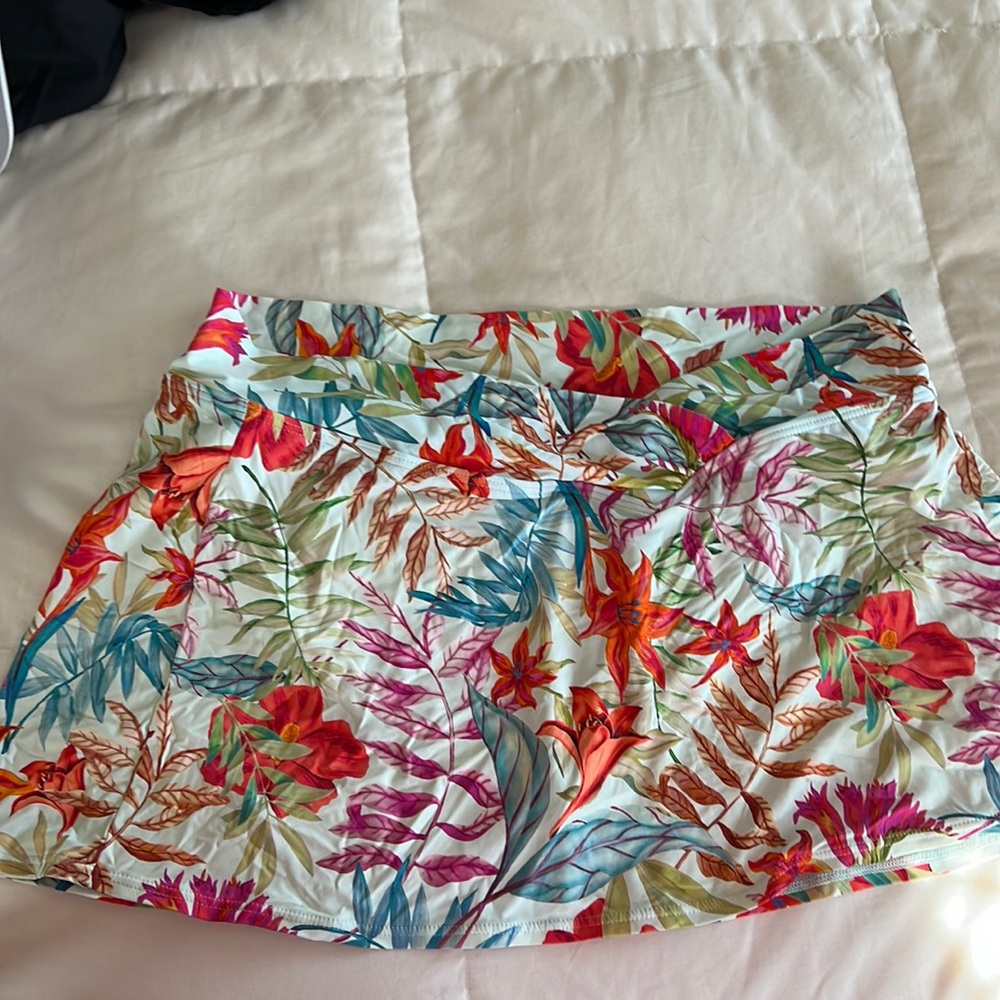 Floral Print Swim Skirt - White with Multicolor Floral